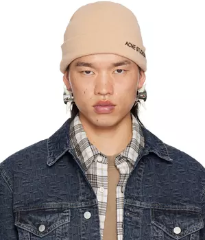 Бежевая шапка с вышитым логотипом Acne Studios
