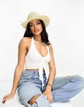 Бежевая шляпа-стетсон с соломенной отделкой Accessorize