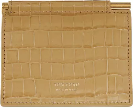 Бежевая складная визитница с зажимом для денег TOM FORD