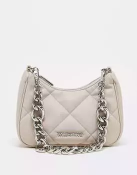Бежевая стеганая сумка Valentino Bags с цепочкой и съемным ремешком через плечо