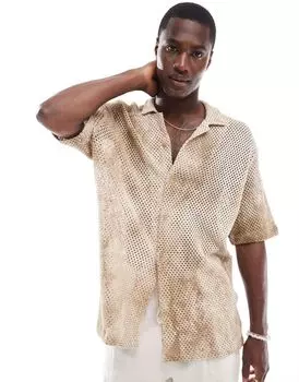 Бежевая стираная рубашка крючком Bershka