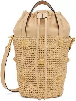 Бежевая сумка-мешок с римскими заклепками Valentino Garavani