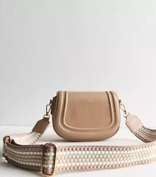 Бежевая сумка-седло через плечо с перепонками New Look, светло-коричневый