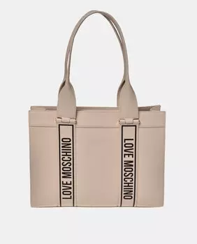 Бежевая сумка-шоппер с контрастной надписью Love Moschino, бежевый