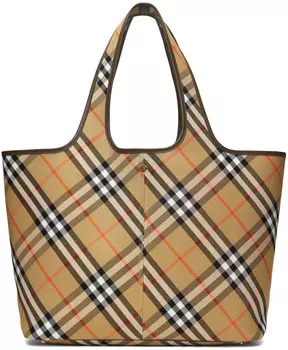 Бежевая сумка-тоут средней толщины в клетку Burberry