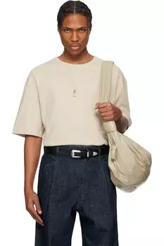 Бежевая свободная футболка с коротким рукавом LEMAIRE