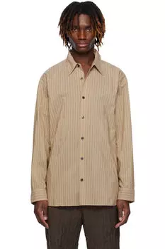 Бежевая свободная хлопковая рубашка Dries Van Noten