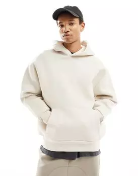 Бежевая толстовка оверсайз с эффектом неопрена и плотным худи ASOS