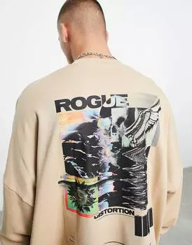 Бежевая толстовка оверсайз с фотографическим принтом на спине ASOS DESIGN