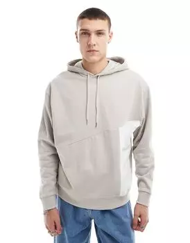 Бежевая толстовка оверсайз с капюшоном и нейлоновым карманом ASOS DESIGN
