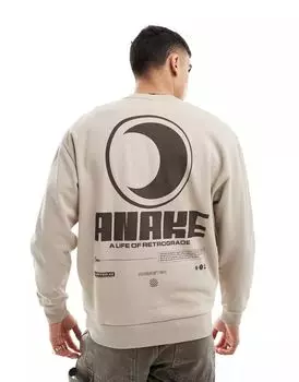 Бежевая толстовка оверсайз с принтом спереди и сзади ASOS