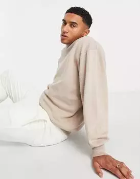 Бежевая толстовка оверсайз с прорезями по низу и манжетам ASOS DESIGN