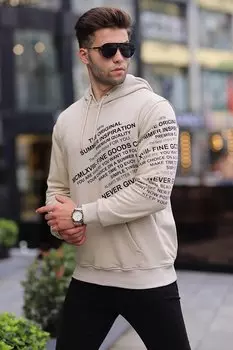 Бежевая толстовка с капюшоном с принтом 6009 MADMEXT