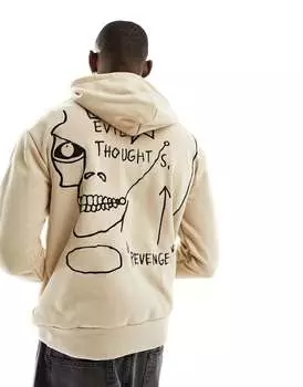 Бежевая толстовка с принтом на спине Bershka Basquiat