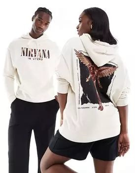Бежевая толстовка унисекс с лицензионным принтом Nirvana ASOS DESIGN