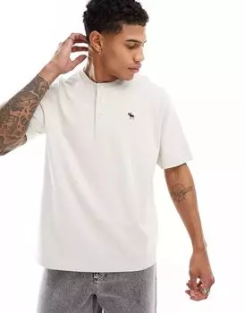 Бежевая тяжелая футболка Grandad с фирменным логотипом Abercrombie & Fitch
