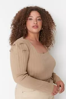 Бежевая трикотажная блузка с рукавами арбуза Trendyol, бежевый