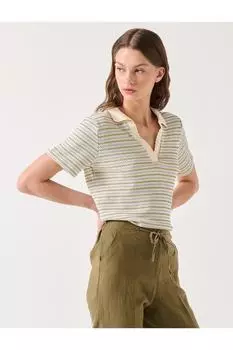 Бежевая трикотажная футболка с воротником-поло и короткими рукавами Jimmy Key, разноцветный