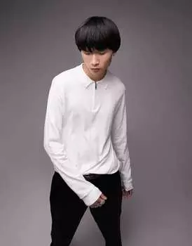 Бежевая трикотажная рубашка-поло на молнии Topman Essentials