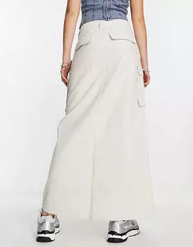 Бежевая юбка миди карго с разрезом спереди Weekday Billy