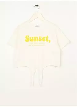 Бежевая укороченная футболка с круглым вырезом и низкими плечами для девочек с принтом BEAUTIFUL GIRL-23 Limon, бежевый