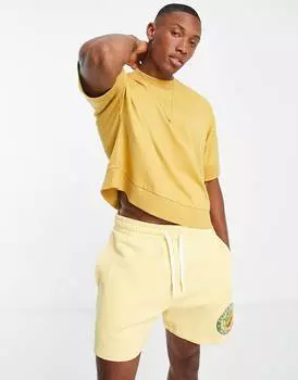 Бежевая укороченная футболка свободного кроя с отделкой в ​​рубчик ASOS DESIGN