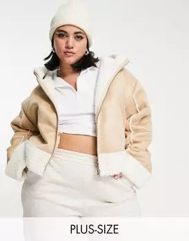 Бежевая укороченная куртка из искусственной овчины COLLUSION Plus