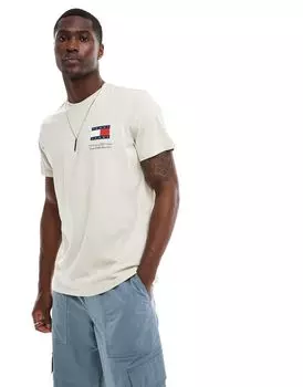 Бежевая узкая футболка с флагом Tommy Hilfiger