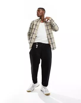 Бежевая узкая рубашка стрейч в клетку ASOS DESIGN