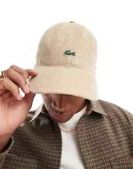 Бежевая вельветовая бейсболка с логотипом Lacoste