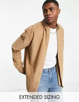 Бежевая вельветовая рубашка свободного кроя в стиле 90-х ASOS DESIGN