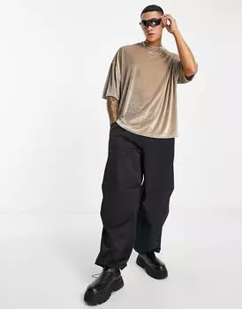 Бежевая велюровая футболка оверсайз ASOS DESIGN