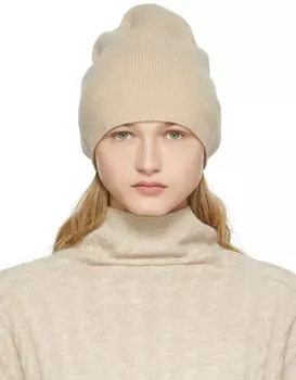 Бежевая вязаная кашемировая шапка Totême