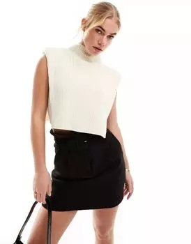 Бежевая вязаная майка из смесовой шерсти с высоким воротником & Other Stories