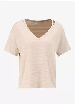 Бежевая женская футболка с V-образным вырезом SIMBAS Pierre Cardin, бежевый