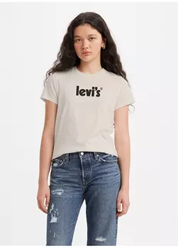 Бежевая женская футболка стандартного кроя с круглым вырезом Levis