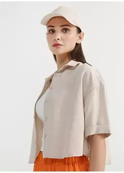 Бежевая женская рубашка из смесового льна Fabrika
