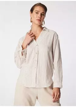 Бежевая женская рубашка оверсайз в полоску с рубашечным воротником SPBF4SL-GML5585 People By Fabrika, бежевый