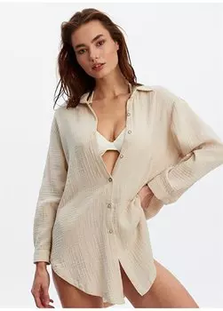 Бежевая женская рубашка с обычным рубашечным воротником LRN23YKP5620 Louren, бежевый