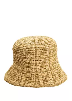 Бежевая женская шляпа с соломенным фактурным логотипом и логотипом Fendi