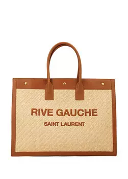 Бежевая женская сумка taba с вышитым логотипом Saint Laurent