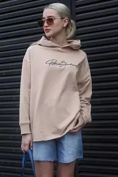 Бежевая женская толстовка с капюшоном с вышивкой MG1691 MADMEXT