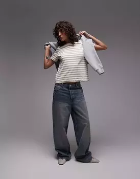 Бежево-белая футболка в полоску Mango