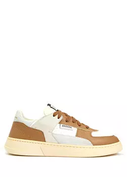Бежево-белые женские кожаные кроссовки Run Of