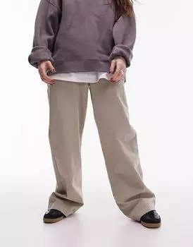 Бежево-бежевые брюки прямого кроя без застежки Topshop