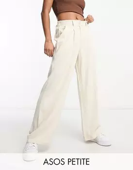 Бежево-бежевые брюки с льняным наполнением ASOS DESIGN Petite – Dad