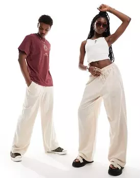 Бежево-бежевые льняные брюки унисекс Reclaimed Vintage