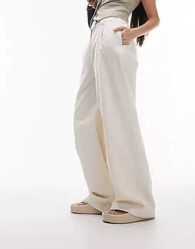 Бежево-бежевые широкие брюки с шнуровкой Topshop