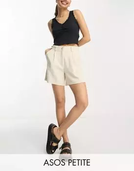 Бежево-бежевые шорты с льном ASOS Petite Dad