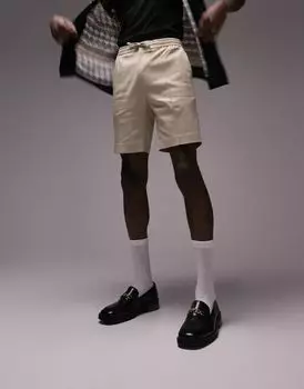 Бежево-бежевые шорты узкого кроя с защипами Topman